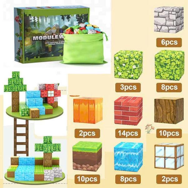 Đồ Chơi Khối Nam Châm Từ Tính Minecraft,Block Minecraft Nam Châm, Đồ Chơi Xây Dựng Cho Bé 1 Hộp 63 mảnh