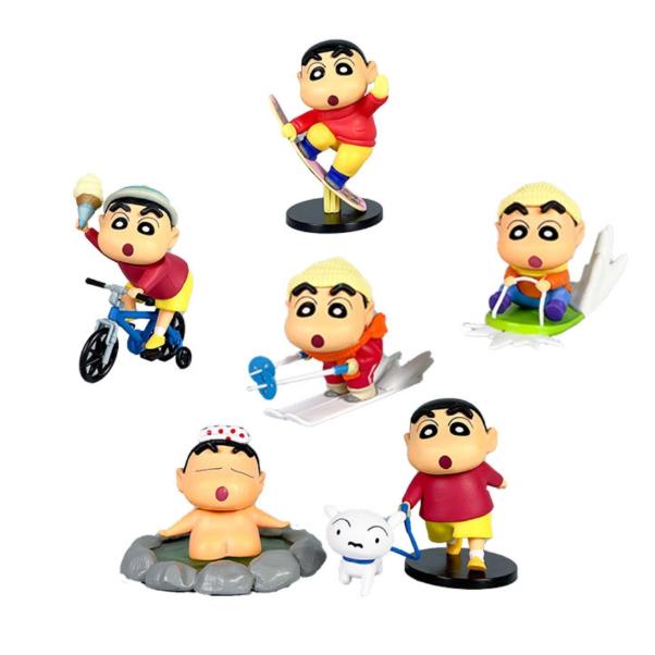 Mô Hình bộ 6 Shin bút chì trượt ván đạp xe - Cao 5.5-8.5cm - nặng 320gram - Figure Cậu Bé Bút Chì