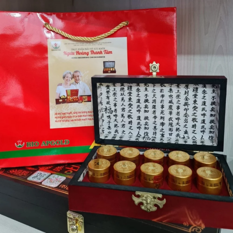 Ngưu hoàng thanh tâm Bio Apgold hộp gỗ 10 viên – An cung hàn quốc phòng đột khụy tai biến