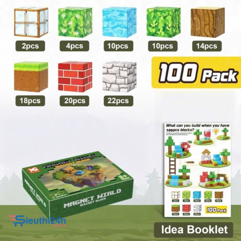 Đồ Chơi Khối Nam Châm Từ Tính Minecraft,Block Minecraft Nam Châm, Đồ Chơi Xây Dựng Cho Bé 1 Hộp 100 mảnh - Bản A
