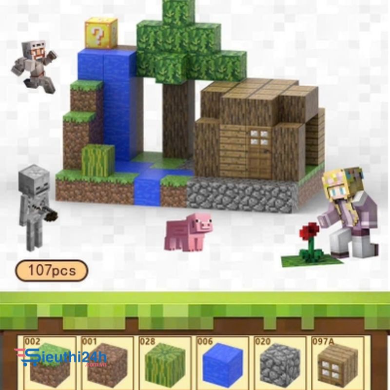Đồ Chơi Khối Nam Châm Từ Tính Minecraft,Block Minecraft Nam Châm, Đồ Chơi Xây Dựng Cho Bé 1 Hộp 107 mảnh