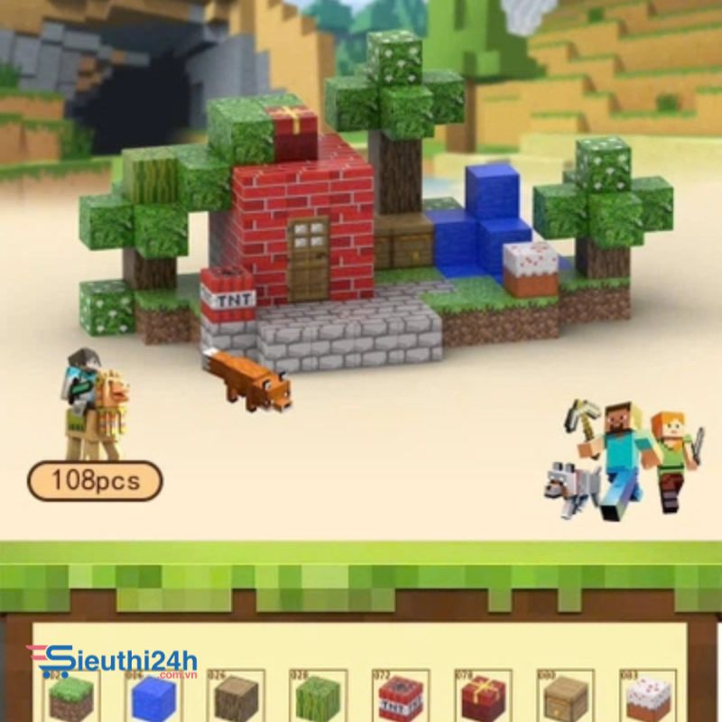 Đồ Chơi Khối Nam Châm Từ Tính Minecraft,Block Minecraft Nam Châm, Đồ Chơi Xây Dựng Cho Bé 1 Hộp 108 mảnh