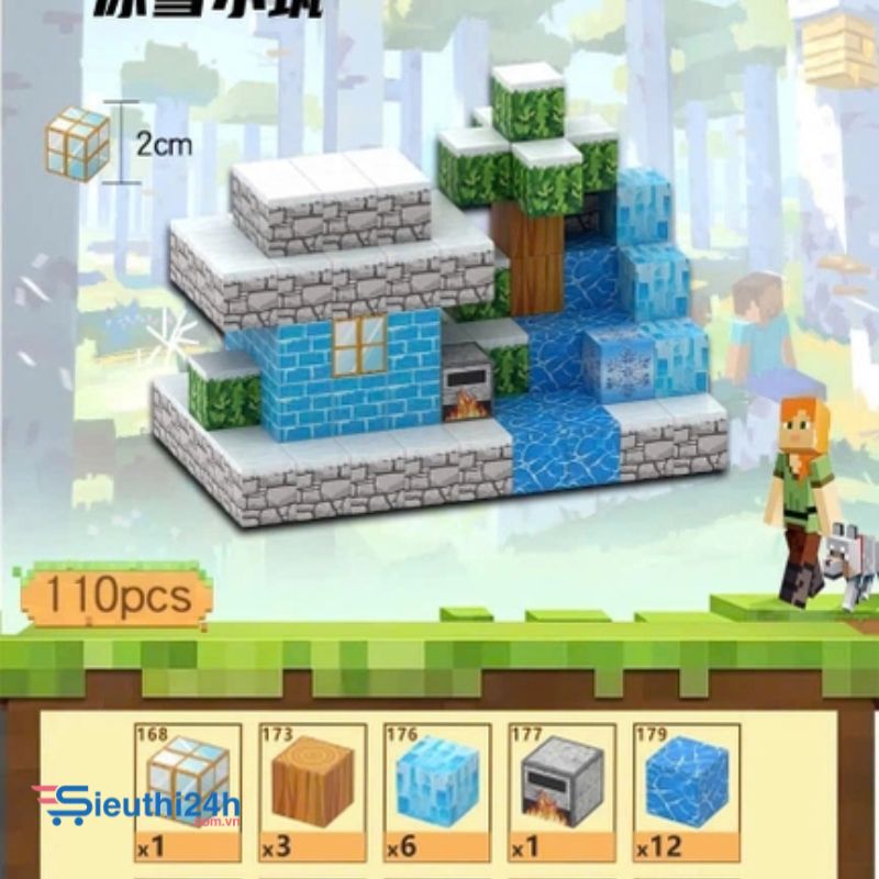 Đồ Chơi Khối Nam Châm Từ Tính Minecraft,Block Minecraft Nam Châm, Đồ Chơi Xây Dựng Cho Bé 1 Hộp 110 mảnh - Bản A