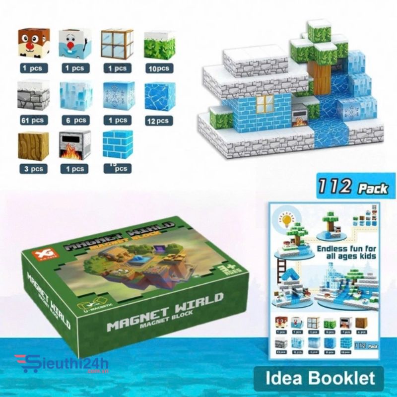 Đồ Chơi Khối Nam Châm Từ Tính Minecraft,Block Minecraft Nam Châm, Đồ Chơi Xây Dựng Cho Bé 1 Hộp 112 mảnh