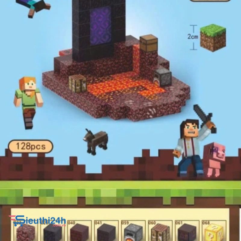 Đồ Chơi Khối Nam Châm Từ Tính Minecraft,Block Minecraft Nam Châm, Đồ Chơi Xây Dựng Cho Bé 1 Hộp 128 mảnh - Bản A