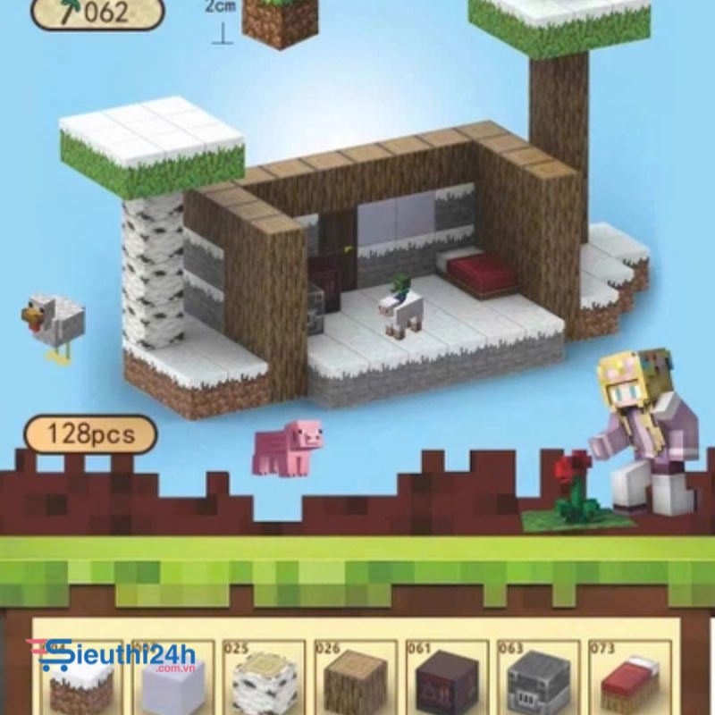 Đồ Chơi Khối Nam Châm Từ Tính Minecraft,Block Minecraft Nam Châm, Đồ Chơi Xây Dựng Cho Bé 1 Hộp 128 mảnh - Bản C