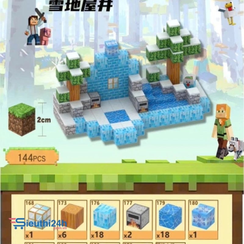 Đồ Chơi Khối Nam Châm Từ Tính Minecraft,Block Minecraft Nam Châm, Đồ Chơi Xây Dựng Cho Bé 1 Hộp 144 mảnh - Bản B