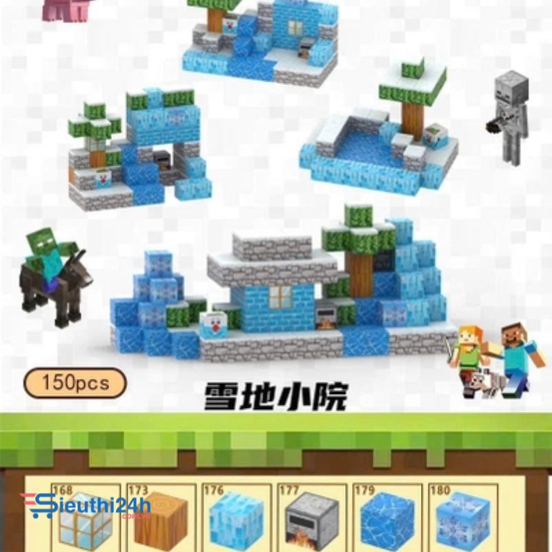 Đồ Chơi Khối Nam Châm Từ Tính Minecraft,Block Minecraft Nam Châm, Đồ Chơi Xây Dựng Cho Bé 1 Hộp 150 mảnh - Bản B