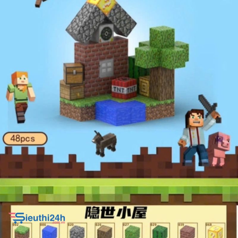 Đồ Chơi Khối Nam Châm Từ Tính Minecraft,Block Minecraft Nam Châm, Đồ Chơi Xây Dựng Cho Bé 1 Hộp 48 mảnh - Bản A