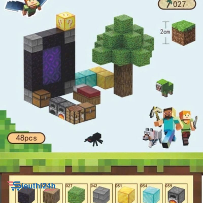 Đồ Chơi Khối Nam Châm Từ Tính Minecraft,Block Minecraft Nam Châm, Đồ Chơi Xây Dựng Cho Bé 1 Hộp 48 mảnh - Bản B