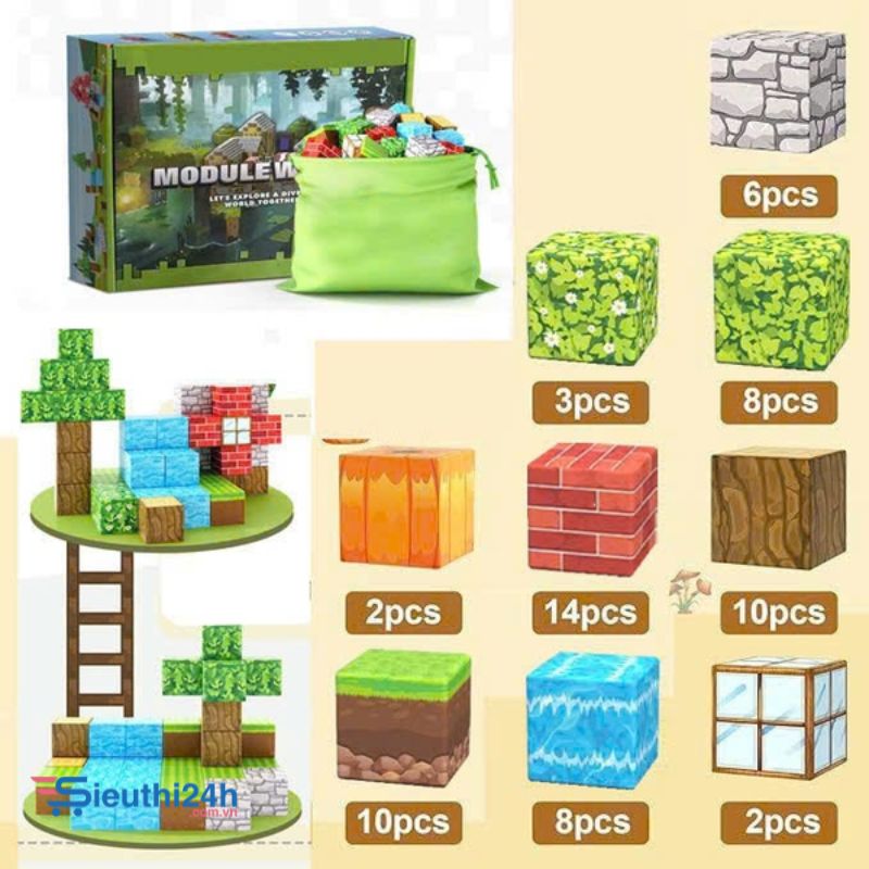 Đồ Chơi Khối Nam Châm Từ Tính Minecraft,Block Minecraft Nam Châm, Đồ Chơi Xây Dựng Cho Bé 1 Hộp 63 mảnh