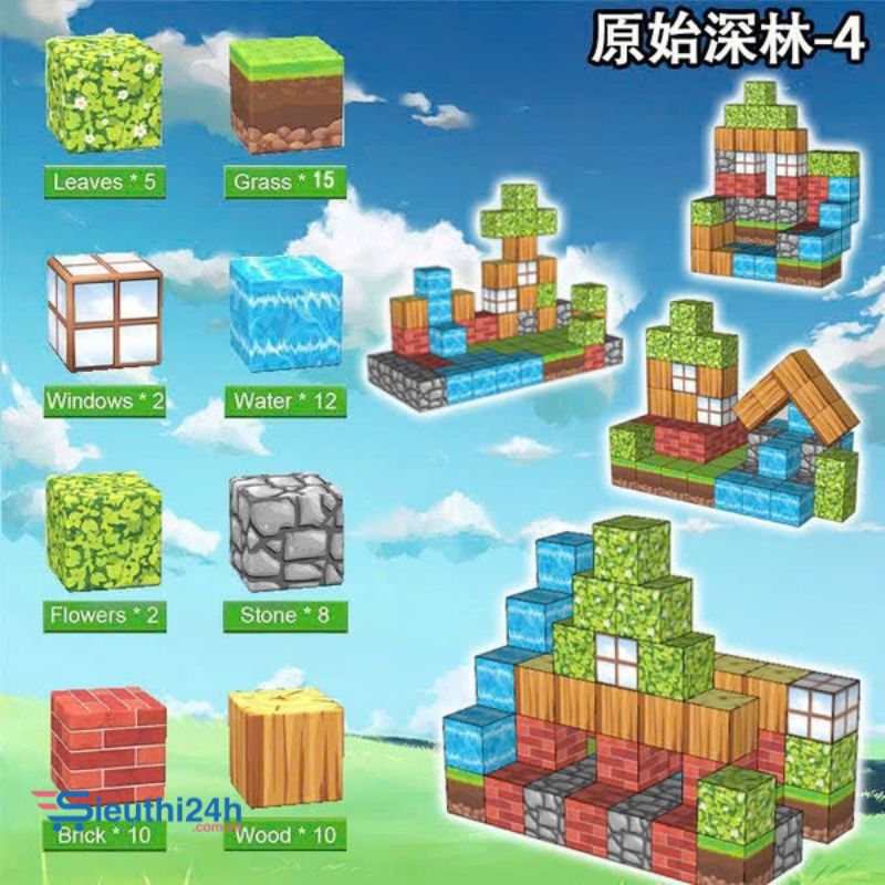 Đồ Chơi Khối Nam Châm Từ Tính Minecraft,Block Minecraft Nam Châm, Đồ Chơi Xây Dựng Cho Bé 1 Hộp 64 mảnh - Bản B