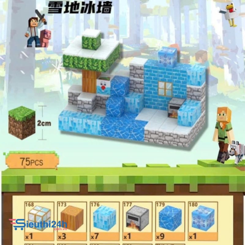 Đồ Chơi Khối Nam Châm Từ Tính Minecraft,Block Minecraft Nam Châm, Đồ Chơi Xây Dựng Cho Bé 1 Hộp 75 mảnh - Bản A