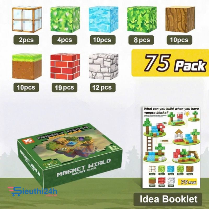 Đồ Chơi Khối Nam Châm Từ Tính Minecraft,Block Minecraft Nam Châm, Đồ Chơi Xây Dựng Cho Bé 1 Hộp 75 mảnh - Bản C