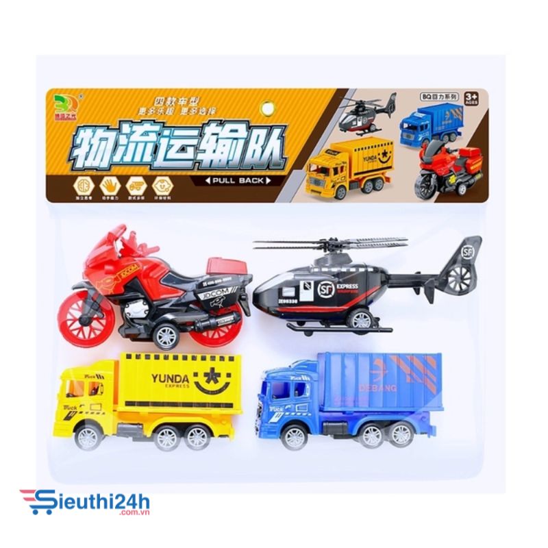 Đồ Chơi Trẻ Em bộ 4 xe + trực thăng