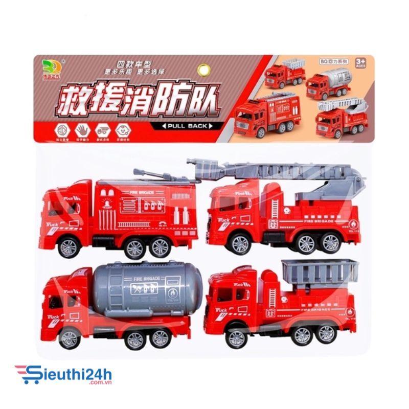 Đồ Chơi Trẻ Em Túi 4 xe cứu hỏa