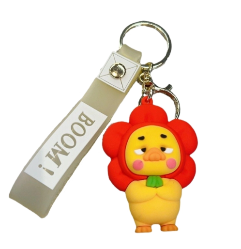 Móc khóa vịt cosplay hoa đỏ - dây dài 11cm mô hình cao 6cm - nặng : 50gram - no box N3-T3