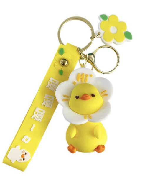 Móc khóa vịt đầu hoa trắng - dây dài 12cm mô hình cao 7cm - nặng : 50gram - no box