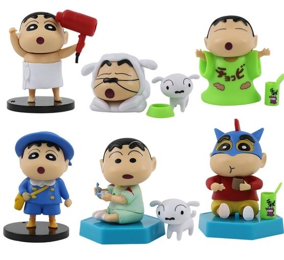 Mô Hình bộ 6 Shin bút chì - Cao 4-8cm - nặng 300gram - Figure Cậu Bé Bút Chì