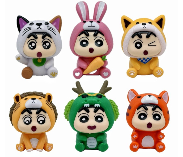 Mô Hình bộ 6 Shin bút chì cosplay động vật - Cao 7-9.5cm - nặng 300gram - Figure Cậu Bé Bút Chì