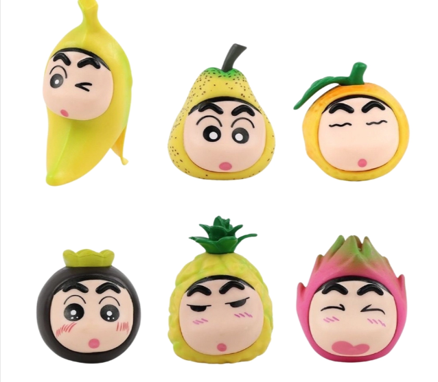 Mô Hình bộ 6 Shin cosplay hoa quả - Cao 4.4-8cm - nặng 300gram - Figure Cậu Bé Bút Chì