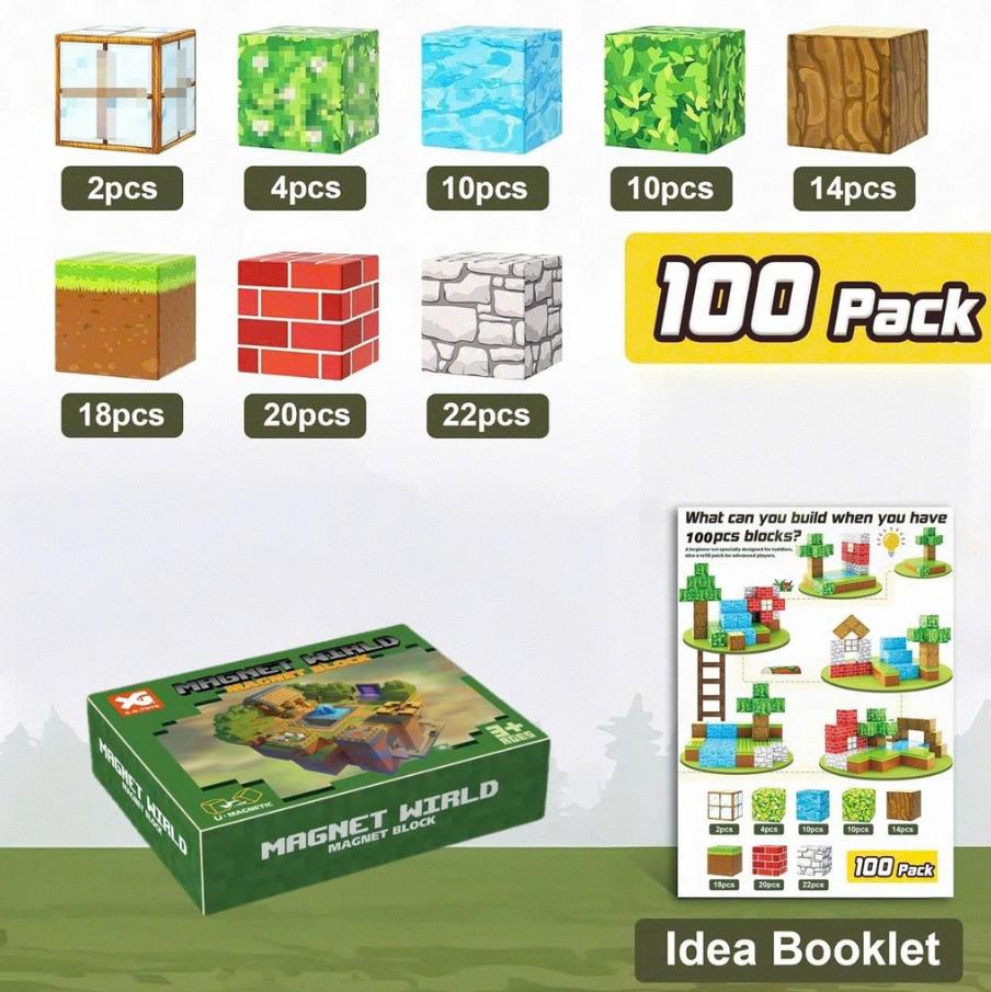 Đồ Chơi Khối Nam Châm Từ Tính Minecraft,Block Minecraft Nam Châm, Đồ Chơi Xây Dựng Cho Bé 1 Hộp 100 mảnh - Bản A