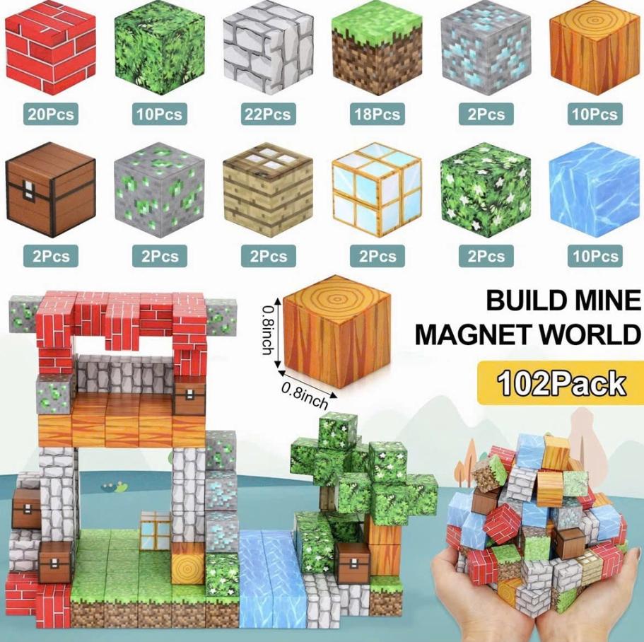 Đồ Chơi Khối Nam Châm Từ Tính Minecraft,Block Minecraft Nam Châm, Đồ Chơi Xây Dựng Cho Bé 1 Hộp 102 mảnh