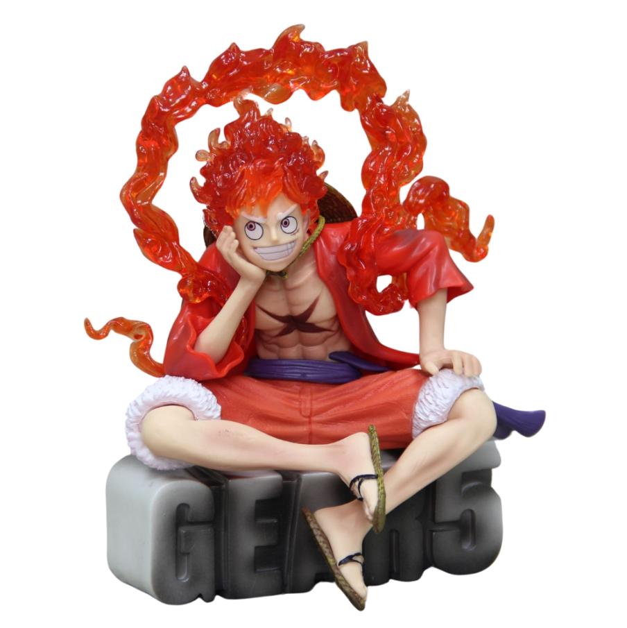 Mô Hình OnePiece Luffy gear 5 áo đỏ ngồi cười tay chống cằm có đế siêu đẹp