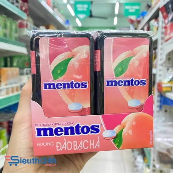 Kẹo Ngậm Không Đường Mentos Hương Đào Bạc Hà 17.5g – hộp