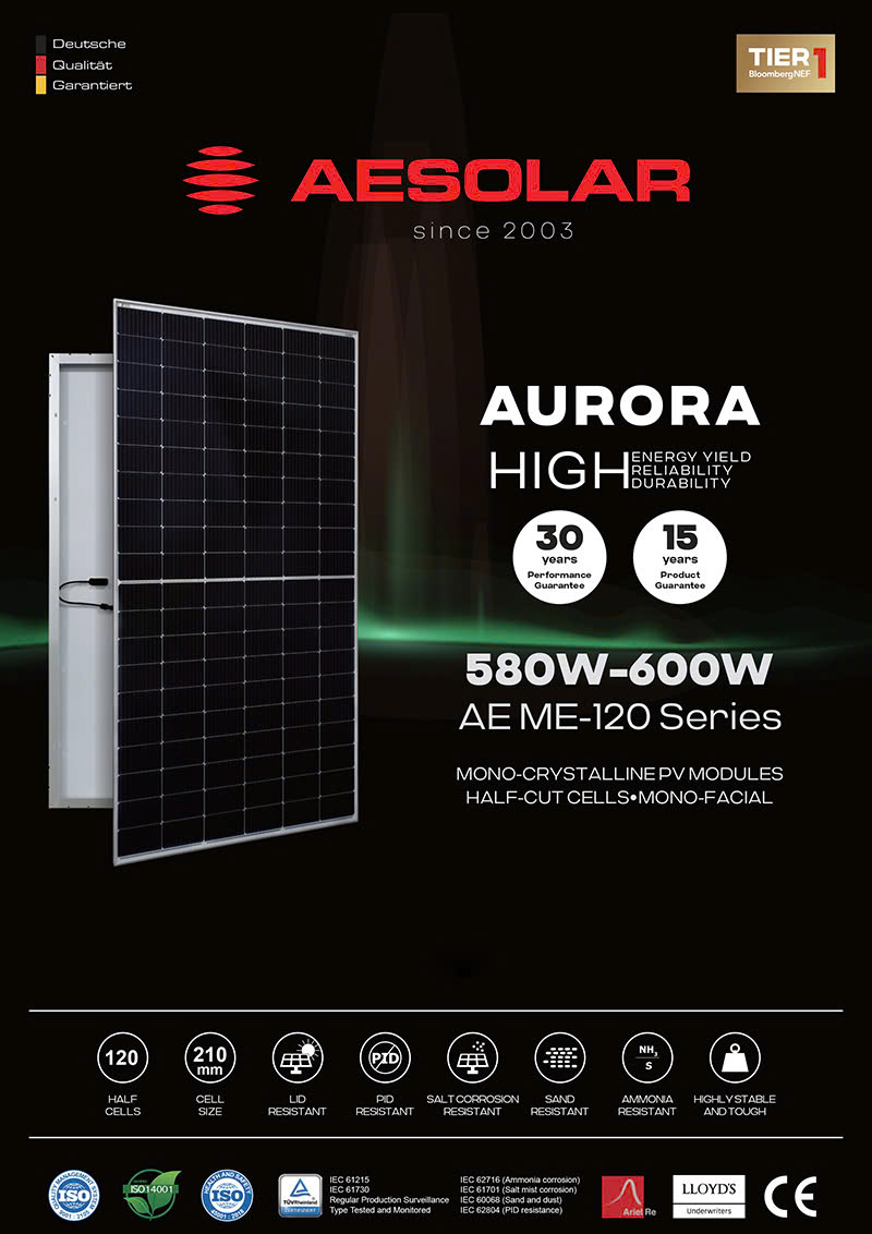 Tấm Pin Năng Lượng Mặt Trời AE-580W