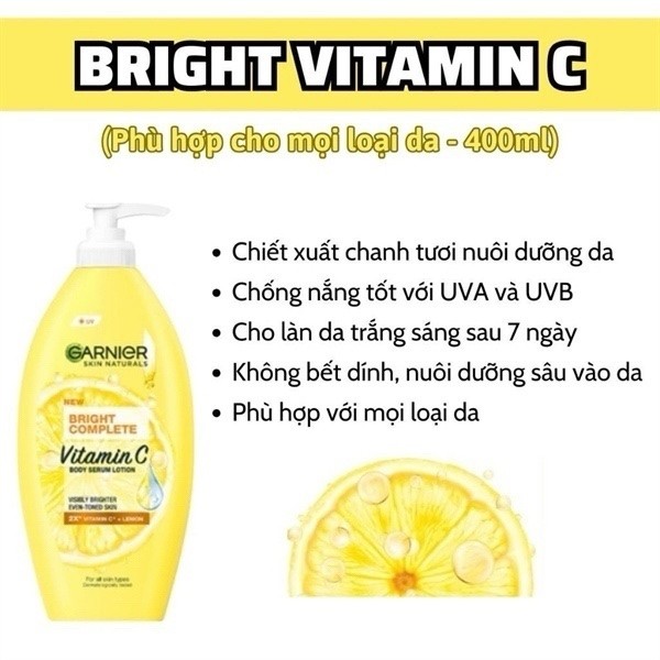 Dưỡng thể garnier Body Bright Complete Extra Serum Milk Uv 400ml