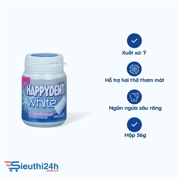 Kẹo gum HAPPYDENT WHITE hương bạc hà (56g)