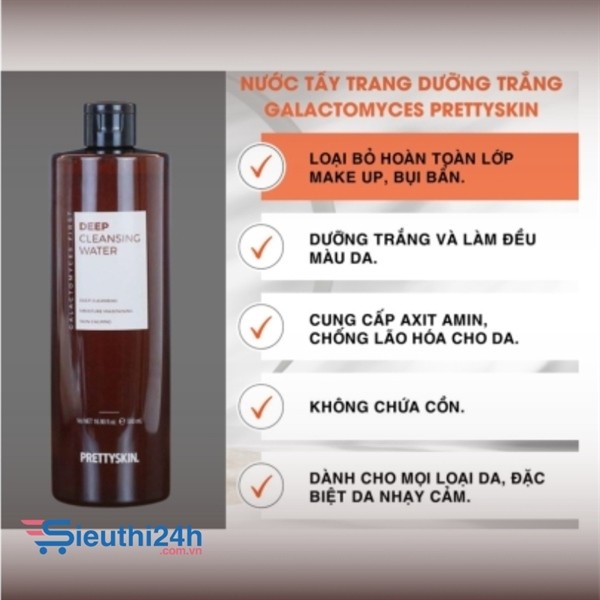 Nước tẩy trang dưỡng trắng Prettyskin màu nâu