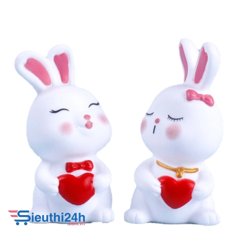 Mô Hình 2 Thỏ trắng - Cao 8cm - ngang 4cm - nặng 50gram