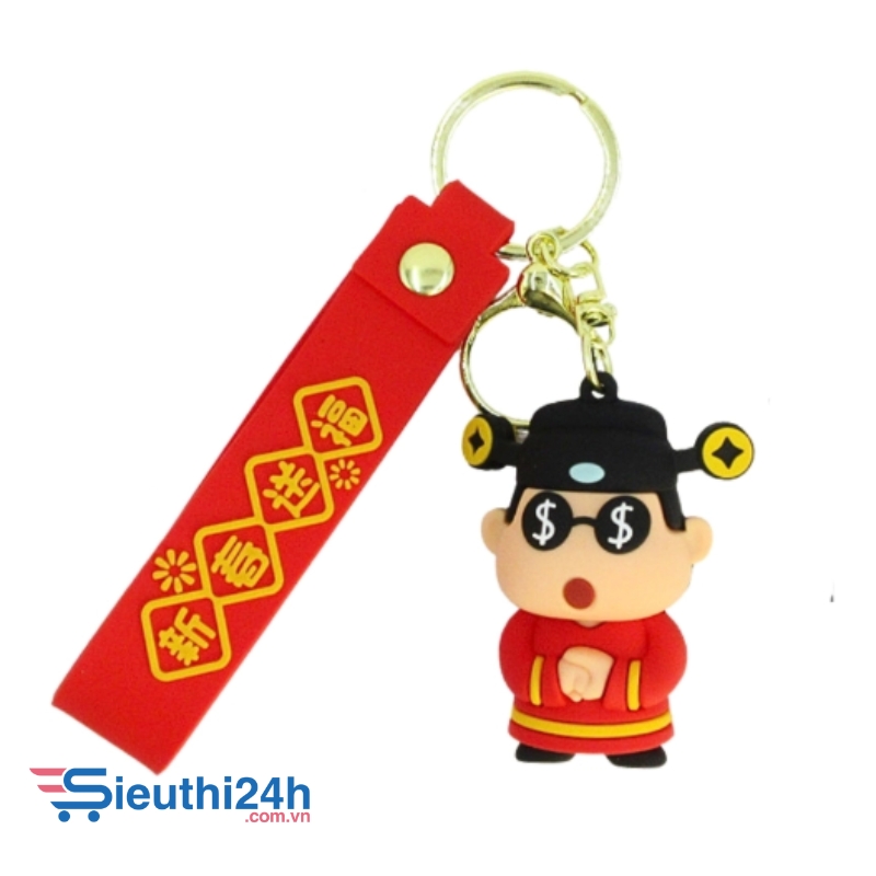 Móc shin thần tài đeo kính - dây dài 11cm mô hình cao 6cm - nặng : 50gram