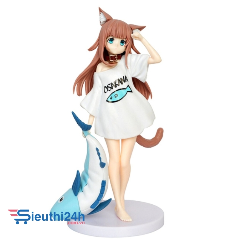 Mô Hình Bé mèo Kinako - Cao 21cm - nặng 250gram - Phụ kiện : Cá cầm tay + đế