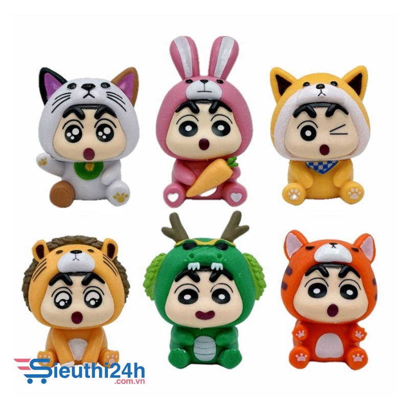 Mô Hình bộ 6 Shin bút chì cosplay động vật - Cao 7-9.5cm - nặng 300gram - Figure Cậu Bé Bút Chì