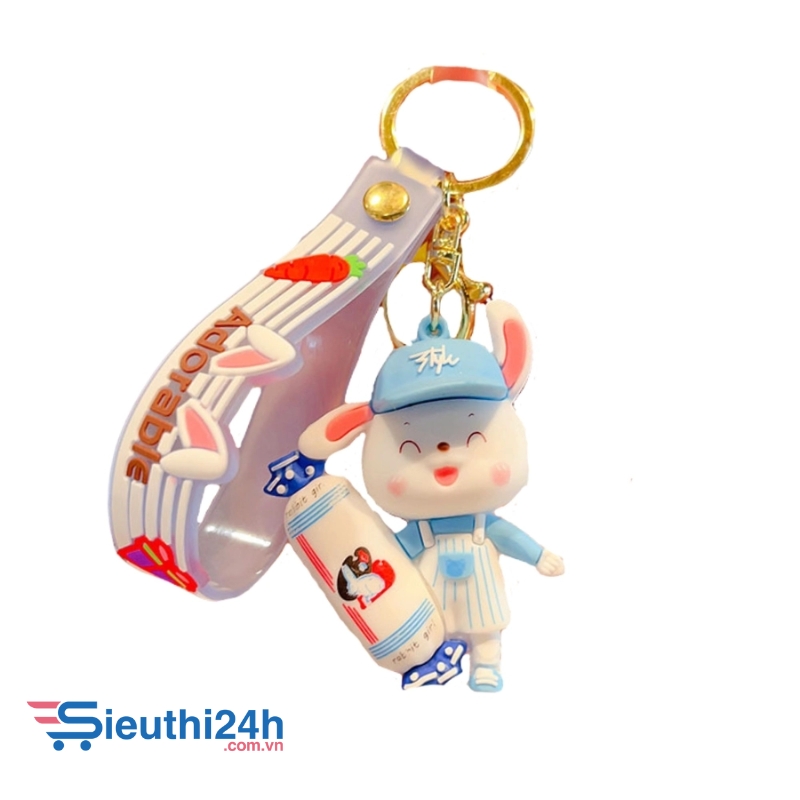 Móc khóa thỏ xanh cầm kẹo - dây dài 11cm mô hình cao 7.5cm - nặng : 50gram