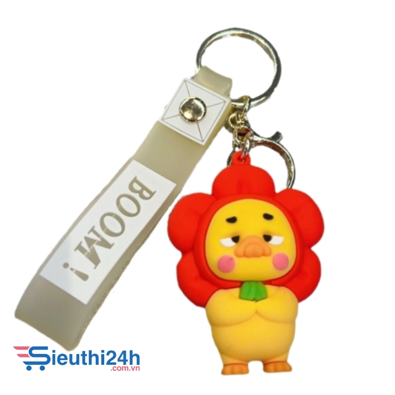 Móc khóa vịt cosplay hoa đỏ - dây dài 11cm mô hình cao 6cm - nặng : 50gram