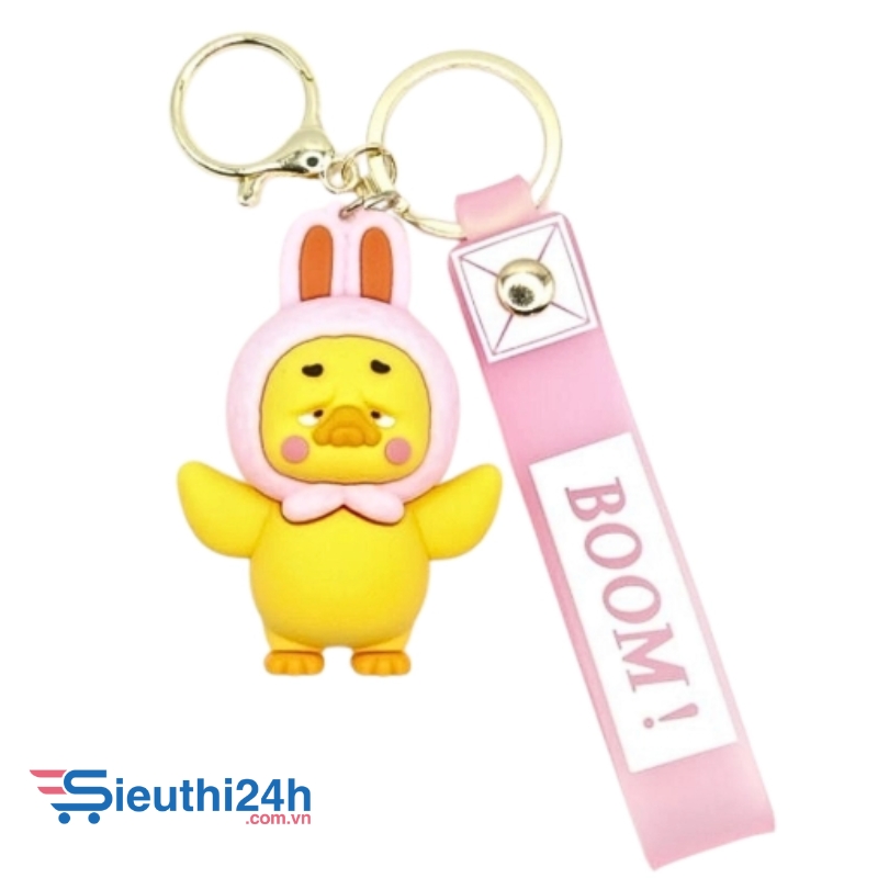Móc khóa vịt cosplay thỏ hồng - dây dài 11cm mô hình cao 6cm - nặng : 50gram