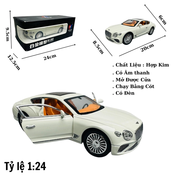 Mô Hình Xe benley trắng 1:24 Hợp kim - Có tiếng - đèn pha sáng