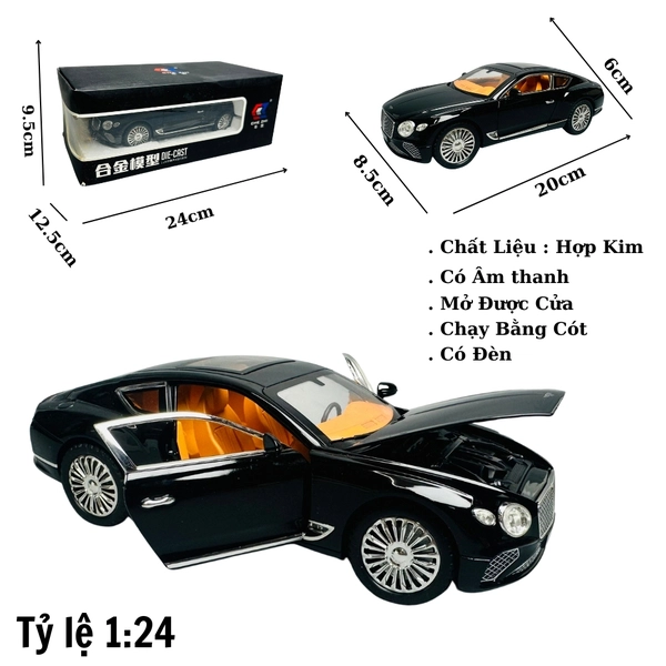 Mô Hình Xe benley đen 1:24 Hợp kim - Có tiếng - đèn pha sáng