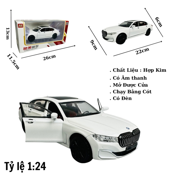 Mô Hình xe bmw trắng tỉ lệ 1:24 Hợp kim có thể mở cửa - bánh sau chạy cót