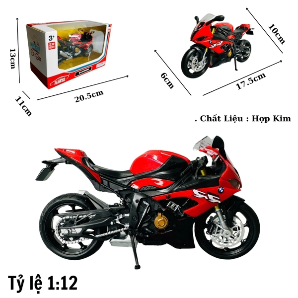 Mô Hình xe bmw đỏ đen s1000rr 1:12