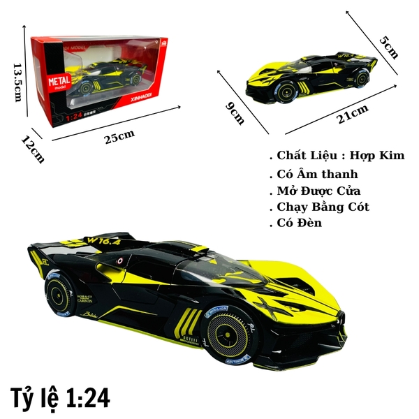 Mô Hình Xe bugati màu vàng đen 1:24