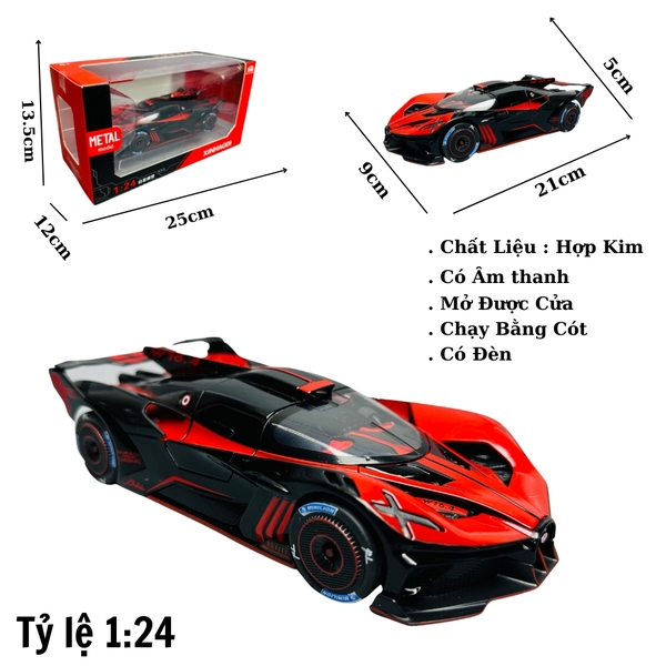 Mô Hình Xe bugati màu đỏ đen 1:24