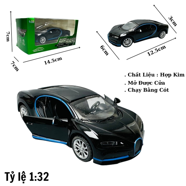 Mô Hình xe Bugati đen viền xanh tỉ lệ 1:32
