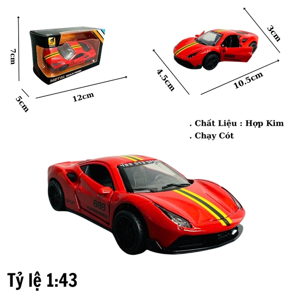 Mô Hình xe Ferrari đỏ sọc vàng tỉ lệ 1:43