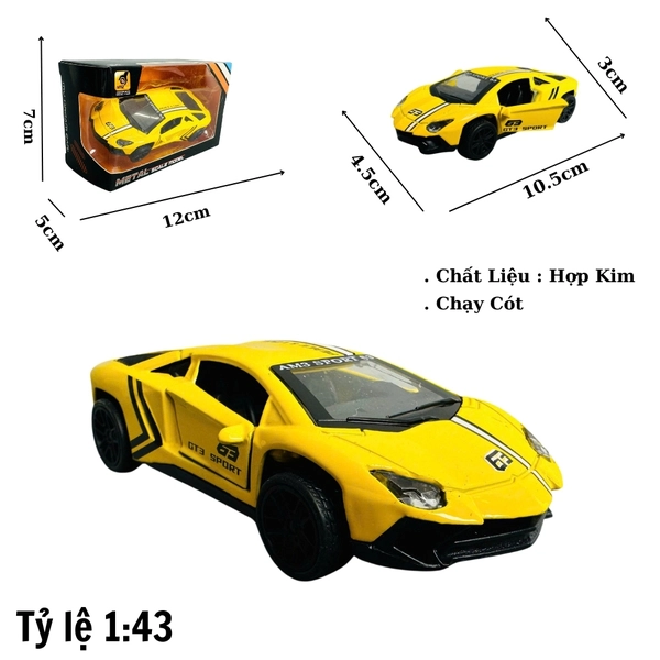 Mô Hình xe lambor vàng sọc trắng tỉ lệ 1:43