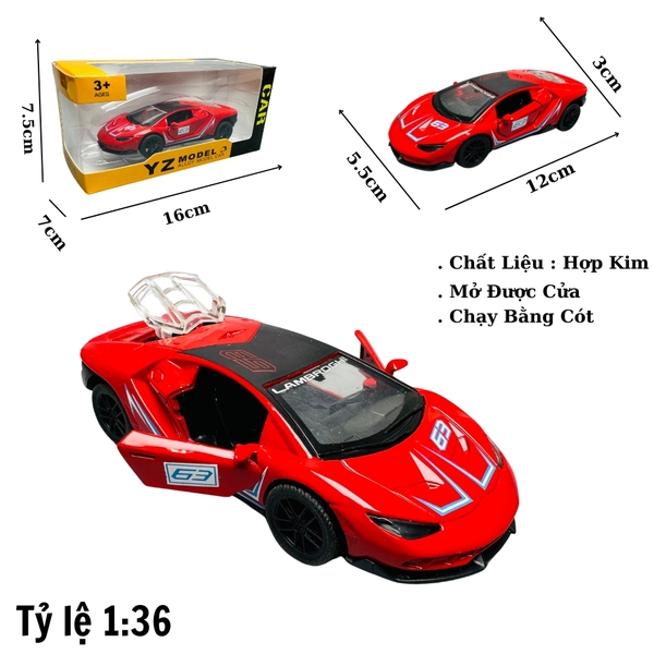 Mô Hình xe lambor đỏ có họa tiết tỉ lệ 1:36
